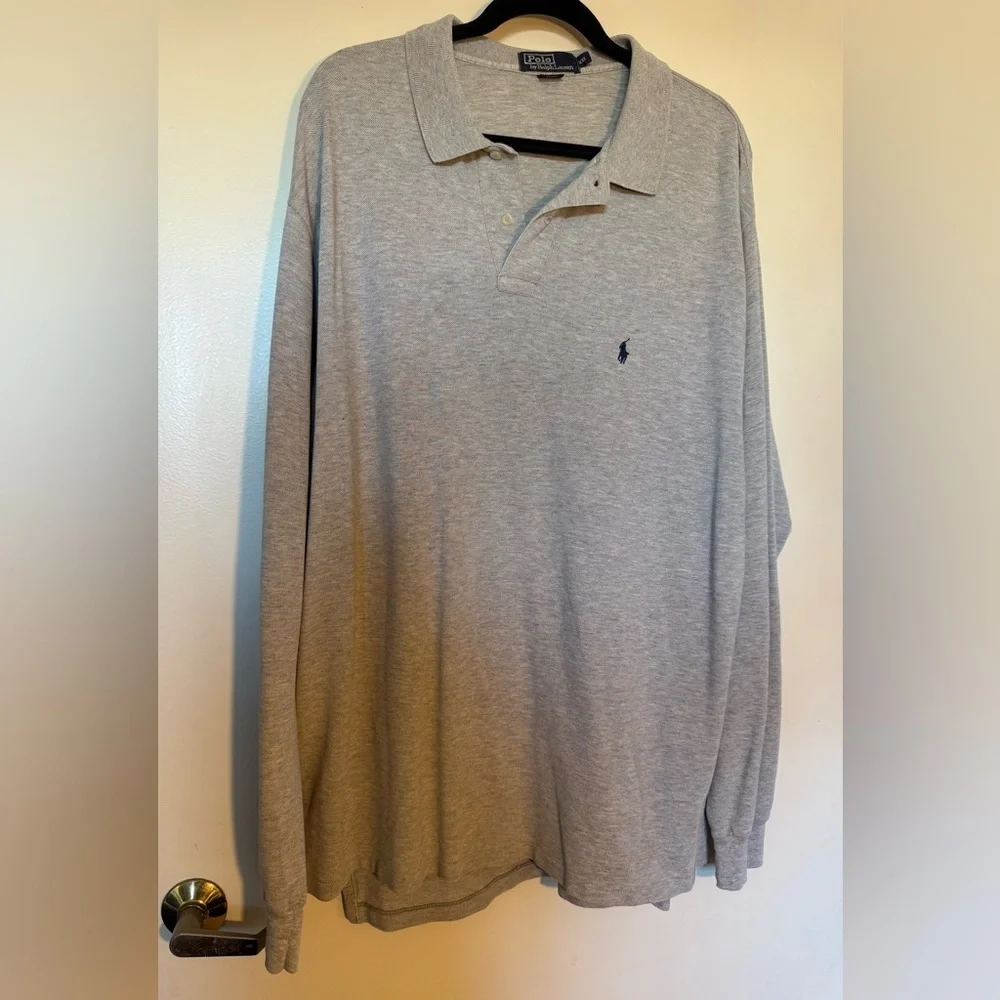 Polo by Ralph Lauren Heather Grey Long Sleeve Polo in Size XXL